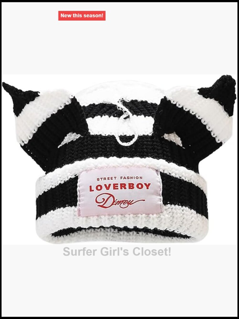 Y2k Cat Ear Beanie Hat Knit Slouchy Winter Cap